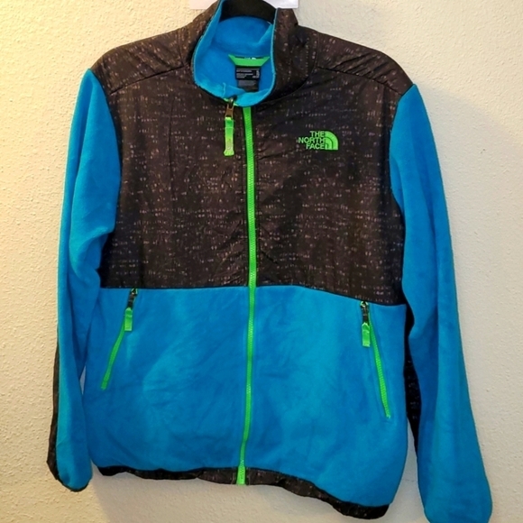 North Face teal and gray zip-front fleece